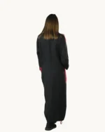 Dwukolorowy czerwono-czarny lniany płaszcz damski oversize z naturalnego lnu, Naturalnie Podlasek, widok z tyłu