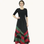 Lniana spódnica maxi patchwork uszyta z kawałków lnu, Naturalnie Podlasek, widok z przodu