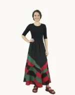 Lniana spódnica maxi patchwork uszyta z kawałków lnu, Naturalnie Podlasek, widok z przodu
