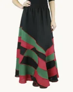 Lniana spódnica maxi patchwork uszyta z kawałków lnu, Naturalnie Podlasek, widok z przodu