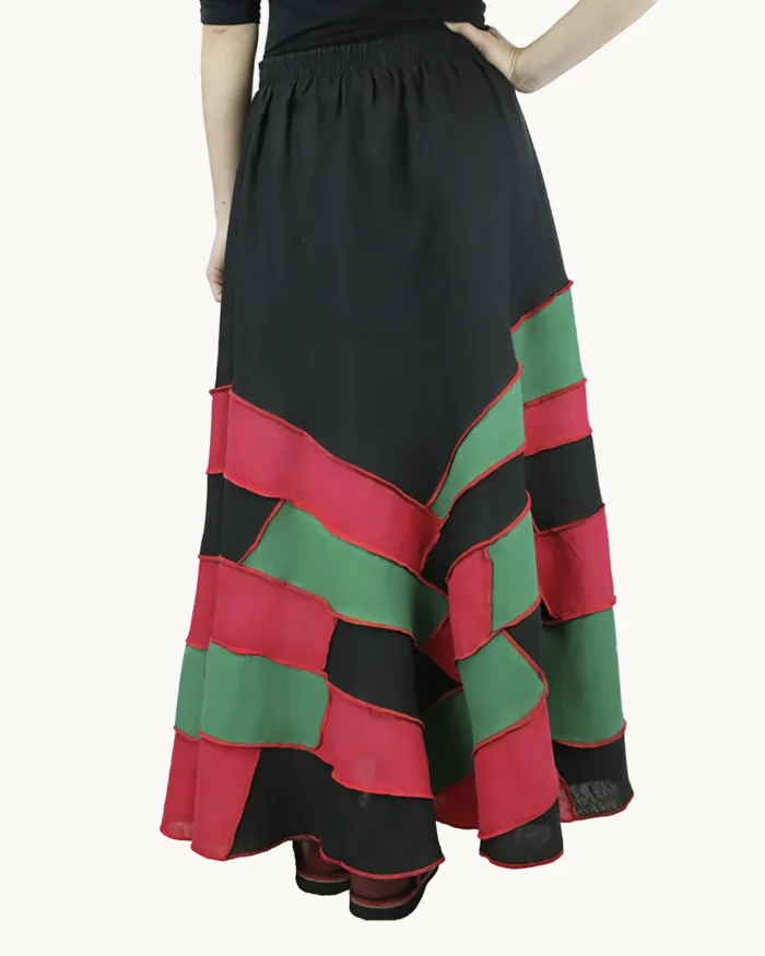 Lniana spódnica maxi patchwork uszyta z kawałków lnu, Naturalnie Podlasek, widok z tyłu